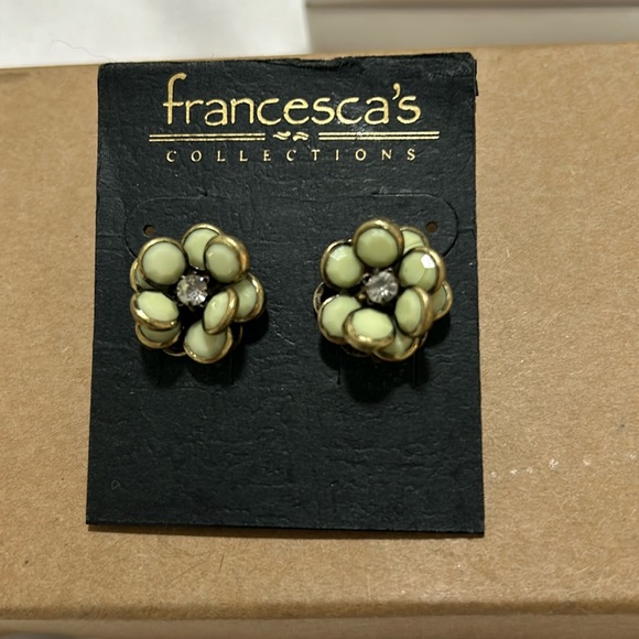 Francesca's Collections Jewelry - Francescas Collections Earrings Green Flowers Gold Tone Posts Rhinestone Center